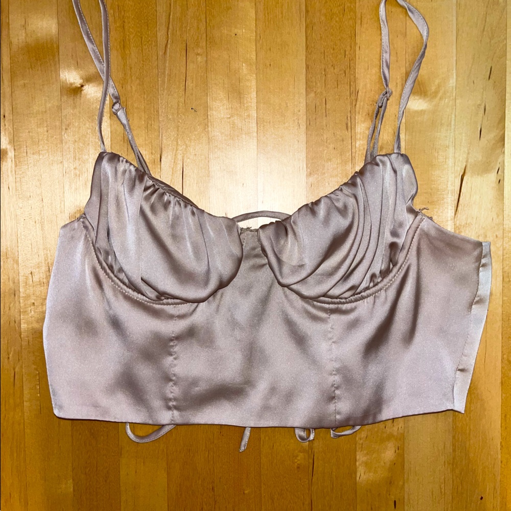 satin lace up top